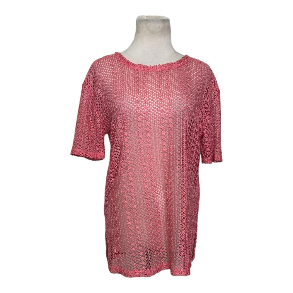 Zara melon pink open crochet short sleeves top size Medium